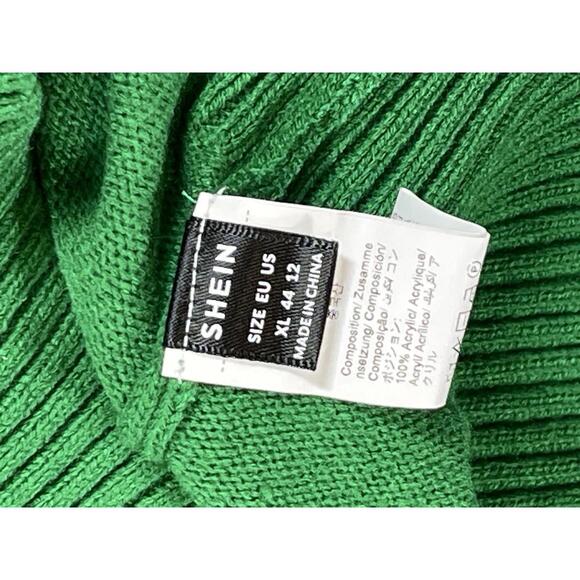Shein Green Acrylic Women's Sweater with Leopard Print Sleeves Size XL - Picture 3 of 5